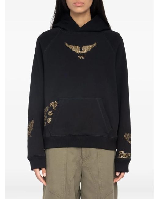 Sudadera con detalles de cristal y capucha Zadig & Voltaire de color Black