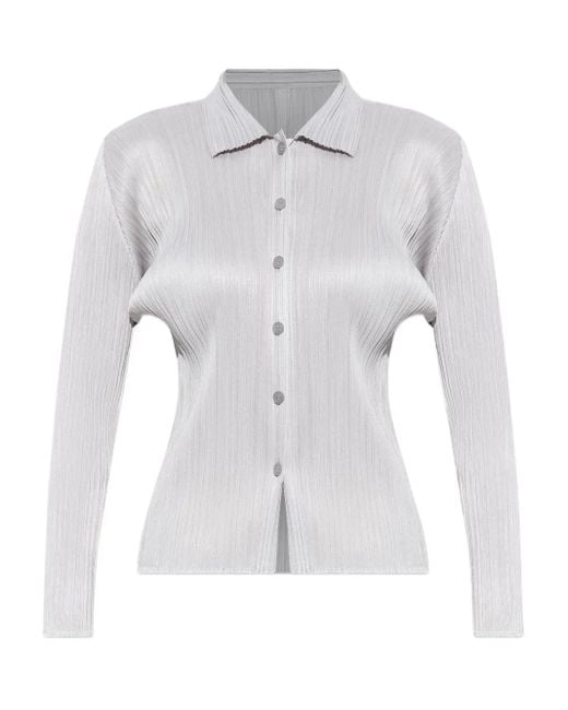 Pleats Please Issey Miyake White Buttoned Plissé Shirt
