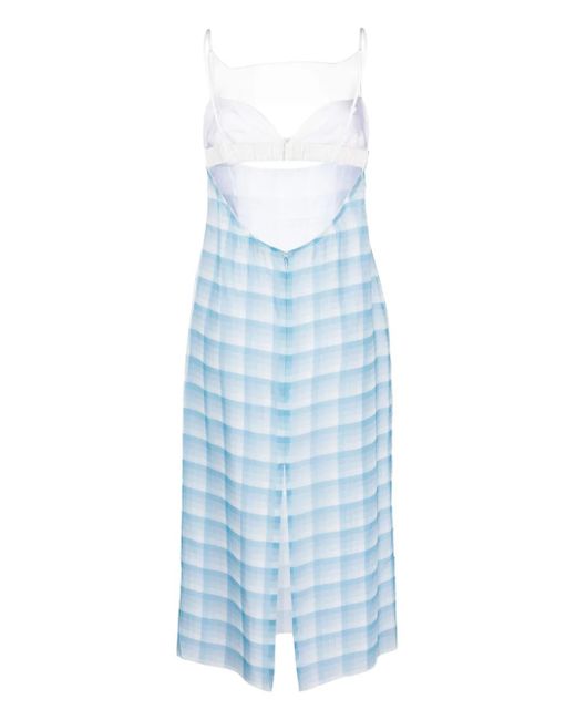 Juneyen Blue Check-Print Panelled Midi-Dress