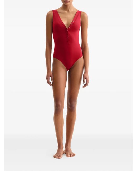 Eres Red Icône Button-Front Tank Swimsuit