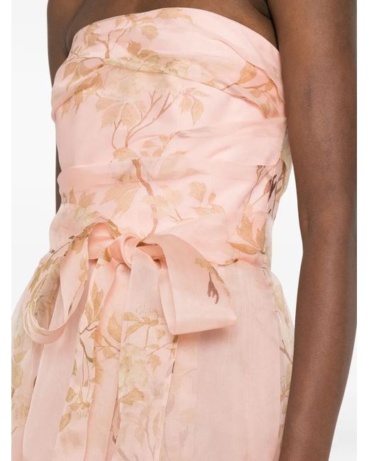 Max Mara Pink Floral-Print Strapless Dress