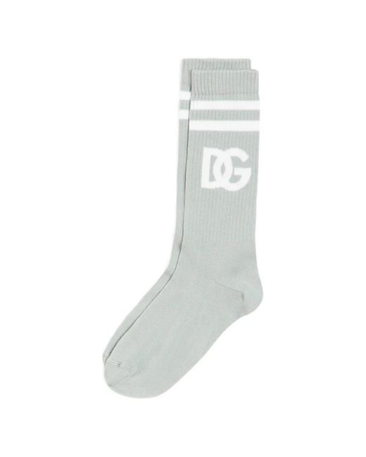 Dolce & Gabbana White Cotton Logo Socks for men