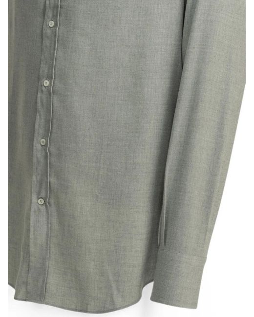 Brunello Cucinelli Gray Herringbone Flannel Shirt for men