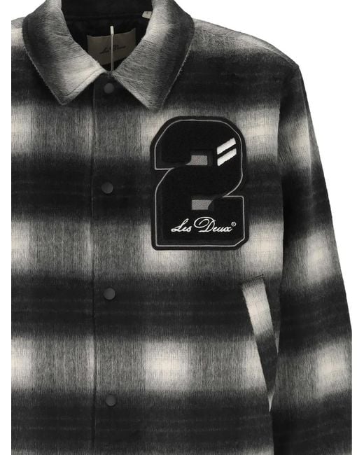 Les Deux Black Check-Pattern Logo-Patch Jacket for men
