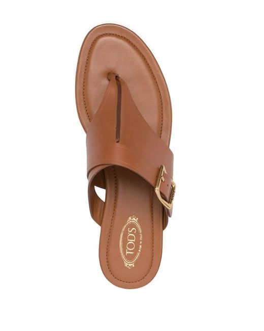 Tod's Brown Side-Buckle Flat Sandals
