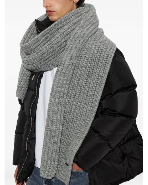 DSquared² Gray Ribbed Logo-Plaque Scarf for men