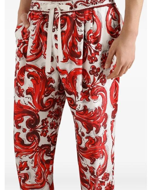 Dolce & Gabbana Red Majolica-Print Jacquard Jogging Trousers for men