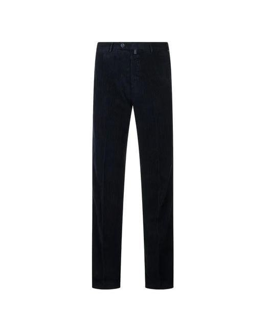 Kiton Blue Corduroy Straight-Leg Trousers for men