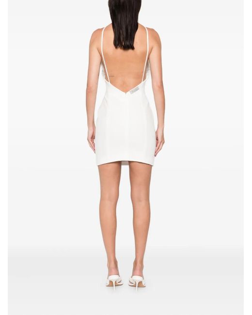 The Attico White Feather-Trim Mini Dress