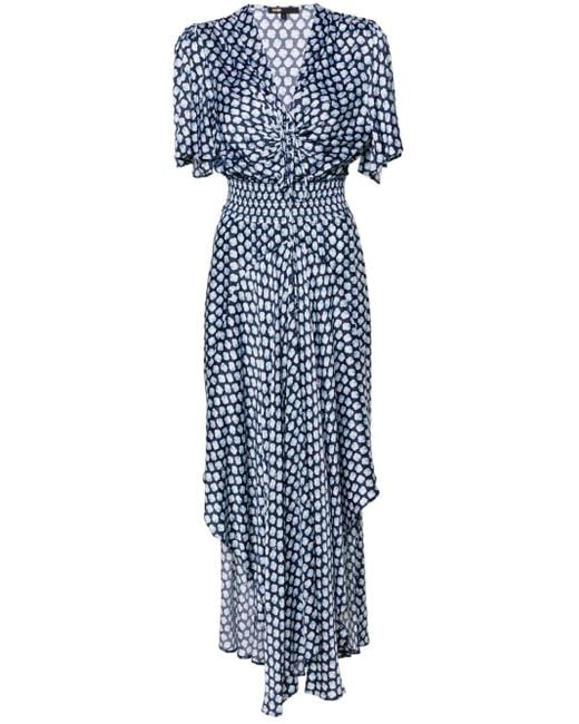 Maje Blue Clover-print Satin Midi Dress
