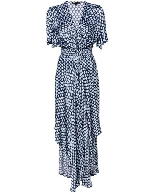 Maje Blue Clover-Print Satin Midi Dress