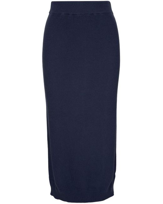Brunello Cucinelli Blue Ribbed Cotton Midi Skirt