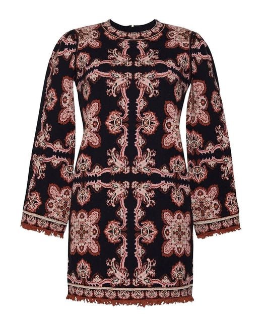 Cara Cara Red Fritz Paisley-Print Frayed Mini Dress