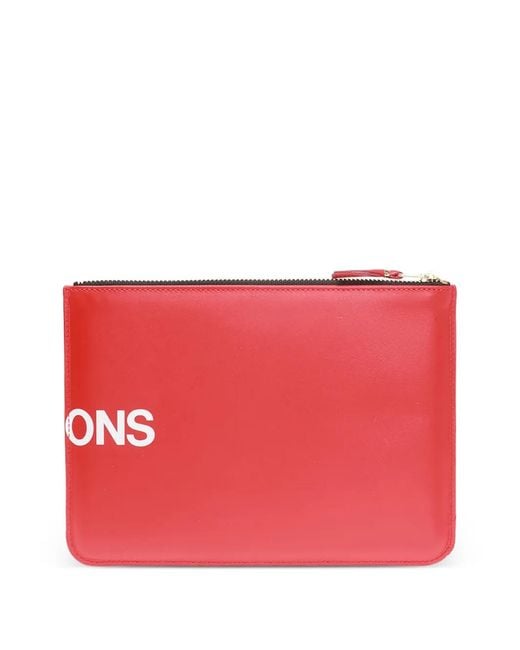 Comme des Garçons Red Logo-Print Leather Pouch