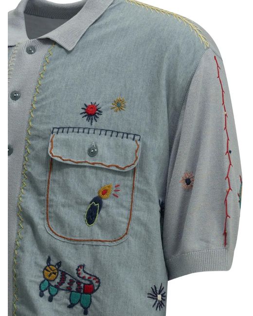 Kapital Blue Embroidered Panelled Shirt for men