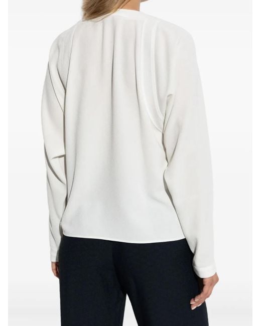 Emporio Armani White Button-Detail Raglan-Sleeves Blouse