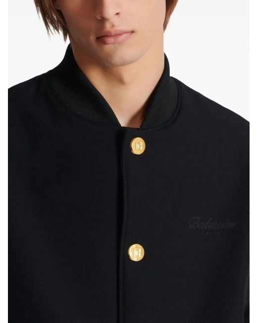 Balmain Blue Satin-Sleeved Wool Jacket for men