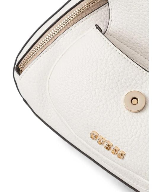 Guess White Logo-Plaque Pebbled Tote Bag