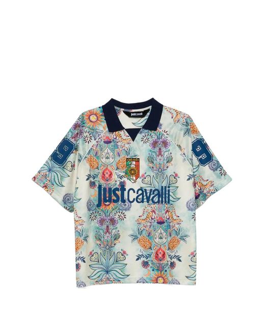 Just Cavalli Blue Floral Print T-Shirt for men