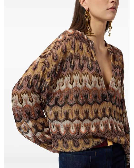 Missoni Brown V-Neck Patterned Blouse