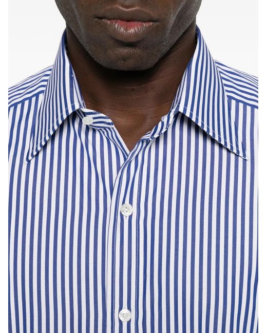 Tom Ford Gestreept Overhemd Met Knoopsluiting in het Blue voor heren
