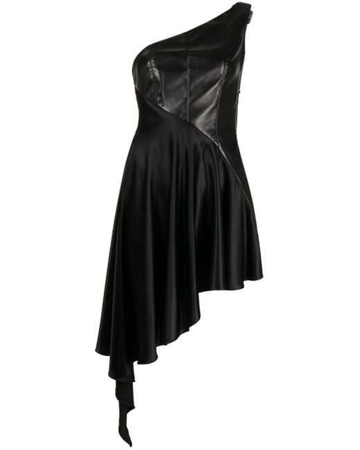 Matériel Black One-Shoulder Faux-Leather Dress