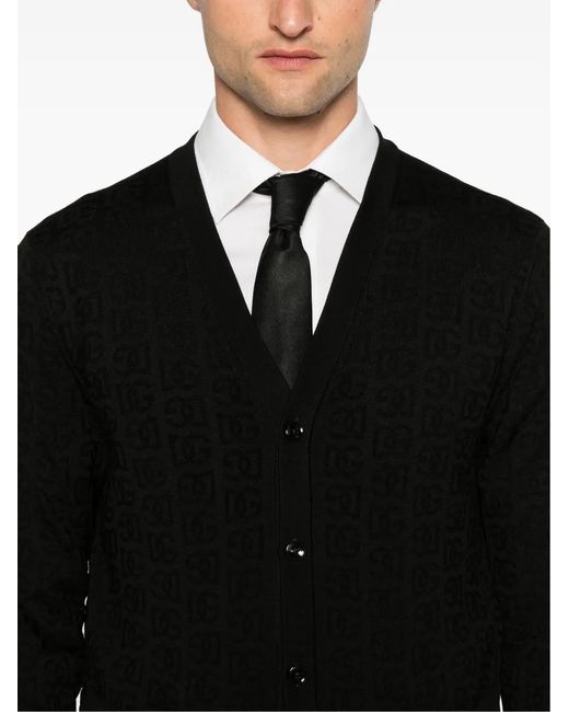Dolce & Gabbana Black Monogram-Jacquard Cardigan for men