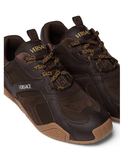 Versace Brown Galaxia Leather Sneakers for men