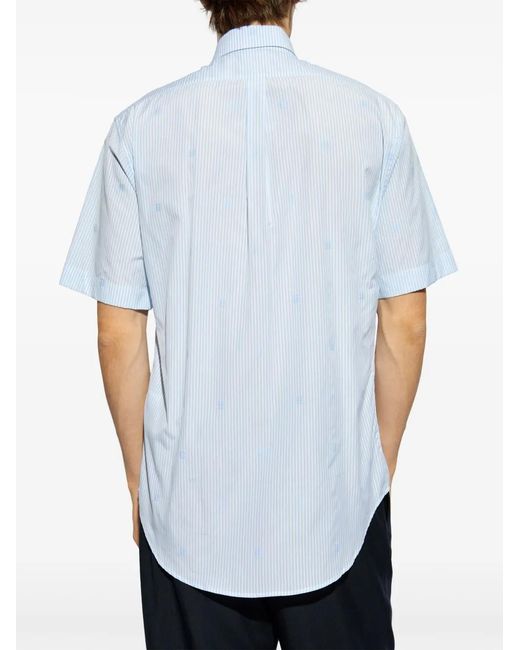 Givenchy Blue Striped Short-Sleeved Cotton Shirt for men