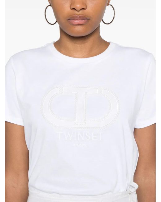 Twinset White Logo-Embroidered T-Shirt