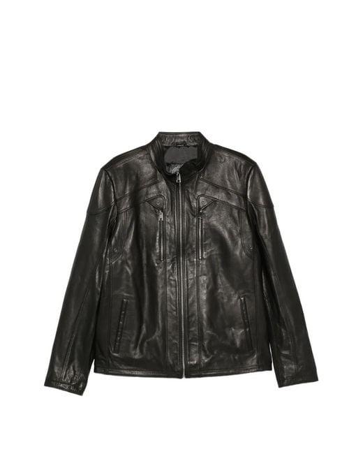 SERGIO MORETTI FIRENZE Black Zip-Up Leather Jacket for men