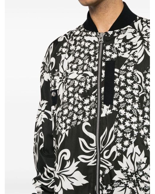 Sacai Black Floral-print Bomber Jacket for men