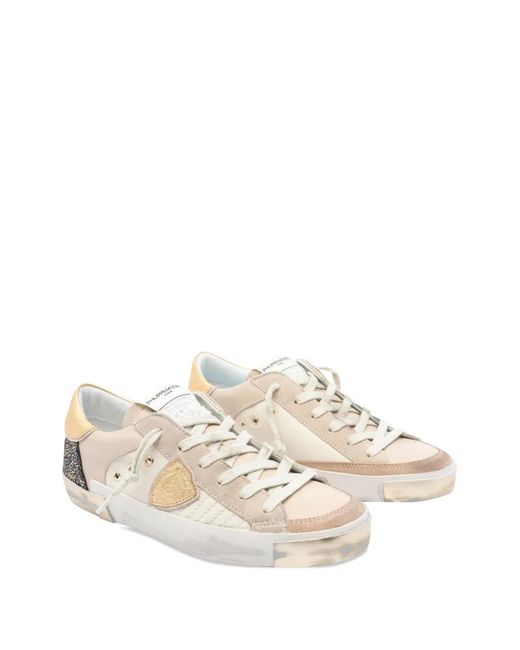 Philippe Model Natural Logo-Patch Round-Toe Sneakers