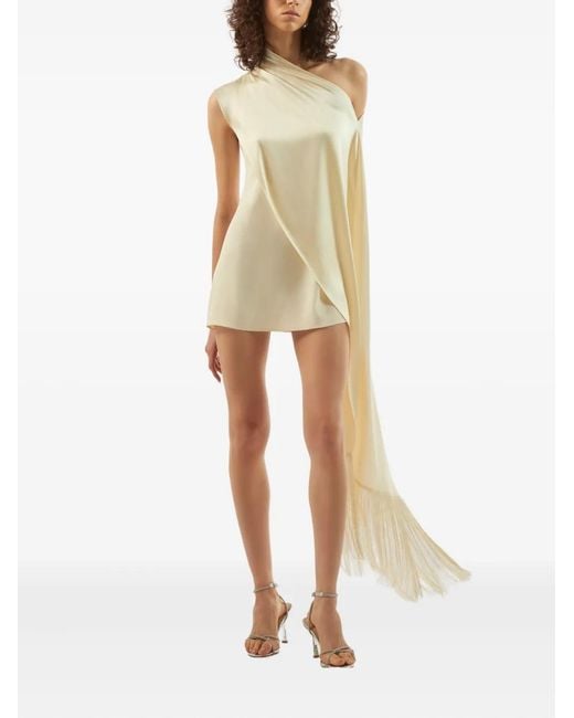Taller Marmo White Berenson Draped Fringe Dress