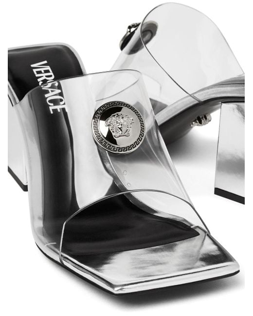 Versace White Medusa-head 65mm Metallic Mules