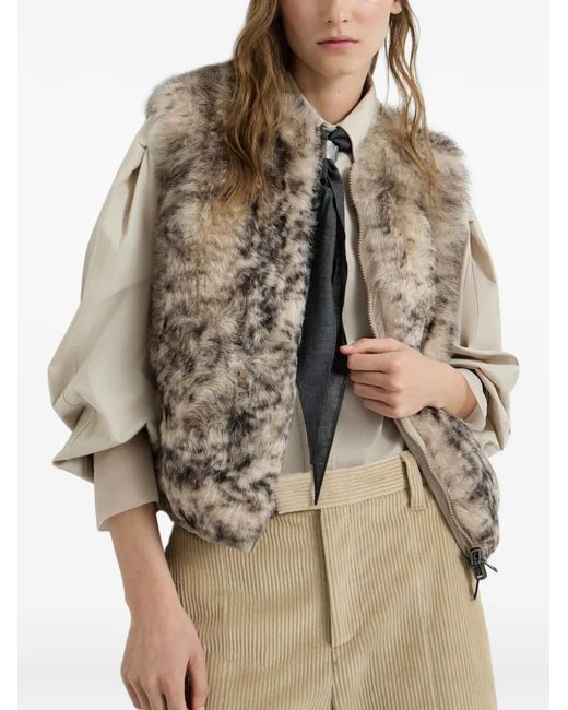 Brunello Cucinelli Natural Lynx-Effect Shearling Reversible Vest