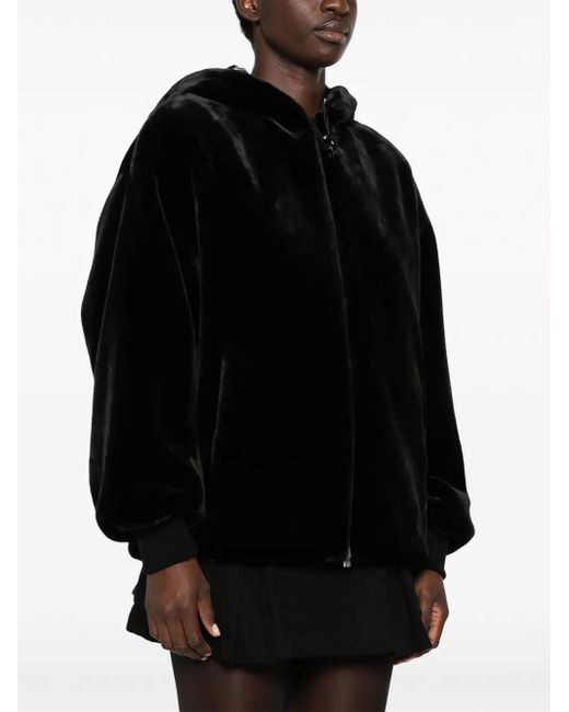 Emporio Armani Faux-fur Hooded Jacket in Black | Lyst
