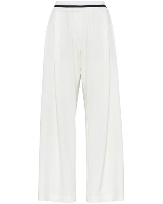 Brunello Cucinelli White Wide-leg Cotton Track Pants