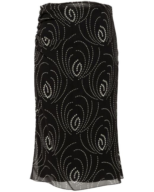 Prada Black Graphic-print crepe midi skirt