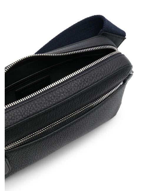 Aspinal Black Reporter Compact Leather Messenger Bag for men