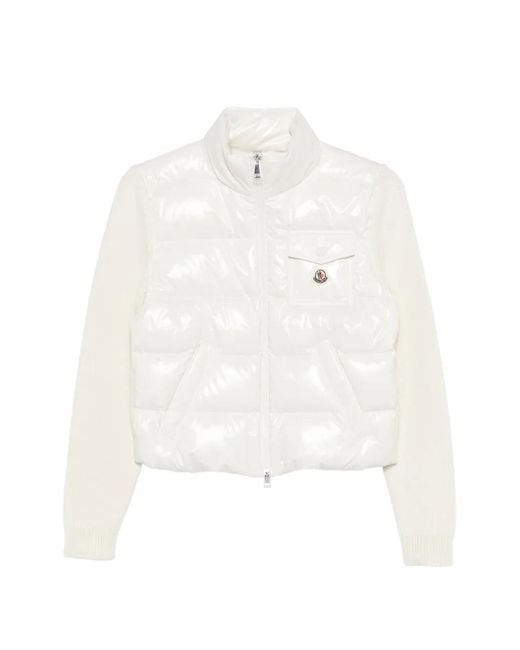 Moncler White Cardigan Zippé À Design Matelassé