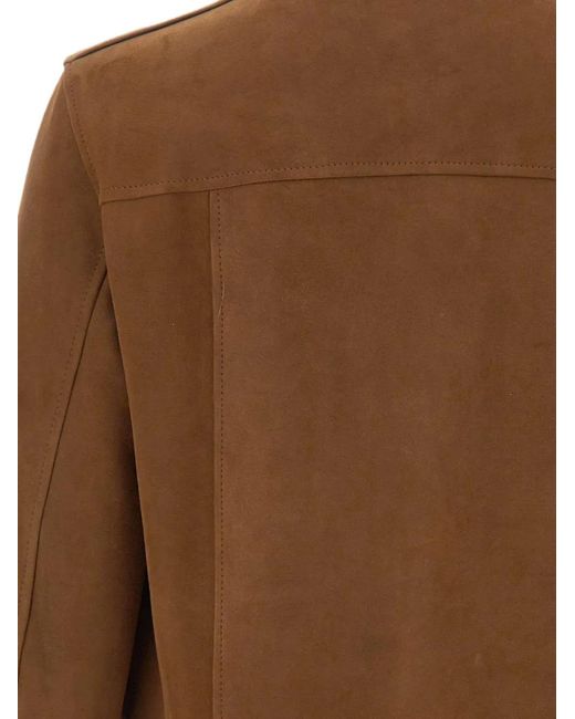 Volfagli Brown David Buccio Suede Bomber Jacket for men
