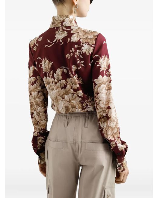 Dolce & Gabbana Red Rose-Print Charmeuse Shirt