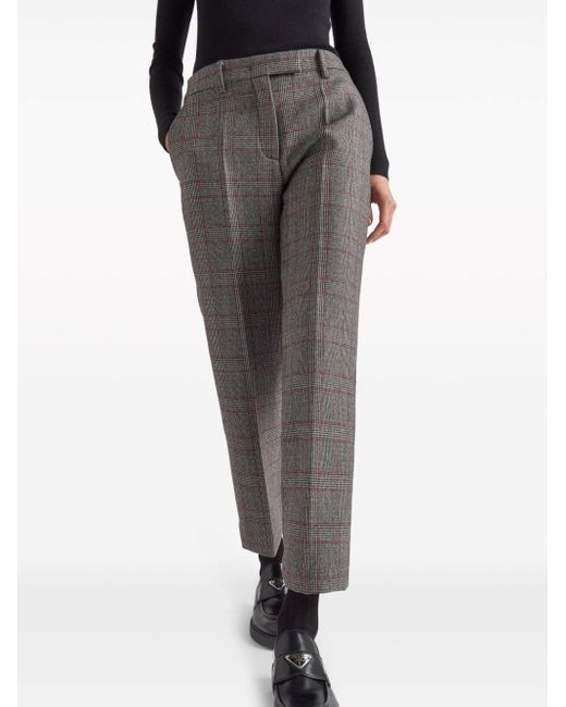 Prada Gray Prince Of Wales-check Tailored Trousers