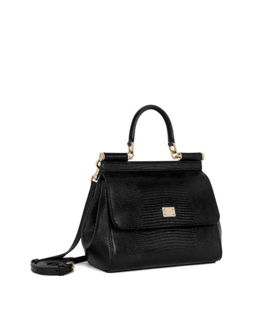 Dolce & Gabbana Black Medium Sicily Embossed-Leather Top-Handle Tote Bag