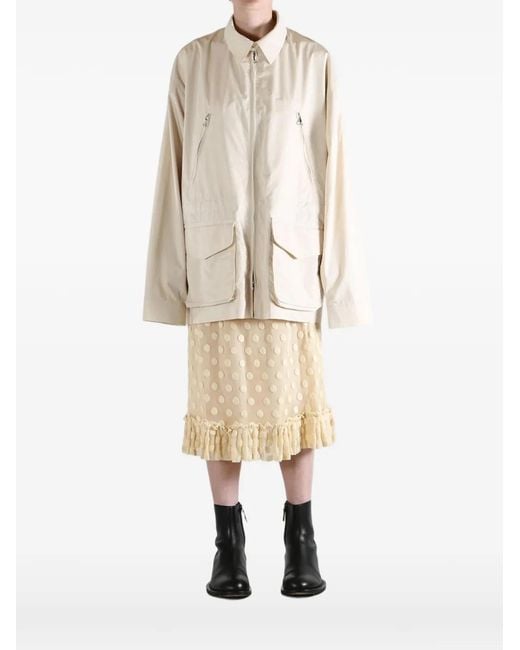 Rier White Multi-Pocket Zip-Up Coat