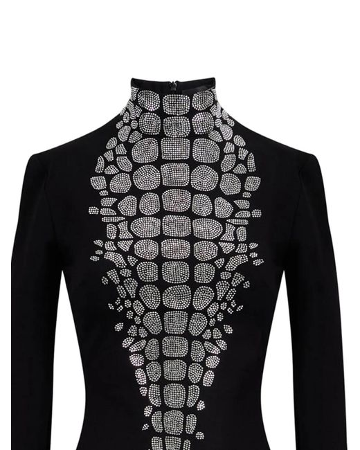David Koma Black Croc-Effect Mini Dress
