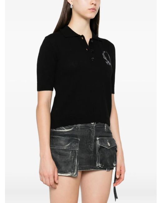 Moschino Black Embroidered-Logo Polo Shirt