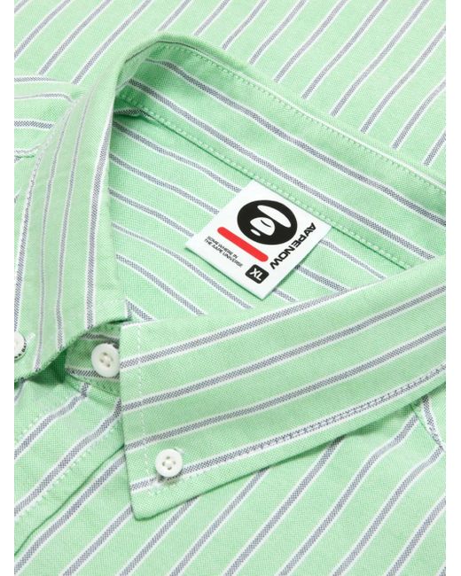 Aape By A Bathing Ape Green Striped Logo-Embroidered Shirt for men