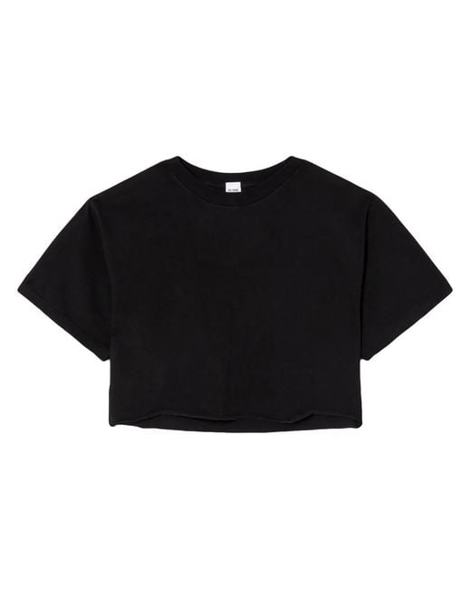 Re/done Black Cropped Short-Sleeved T-Shirt